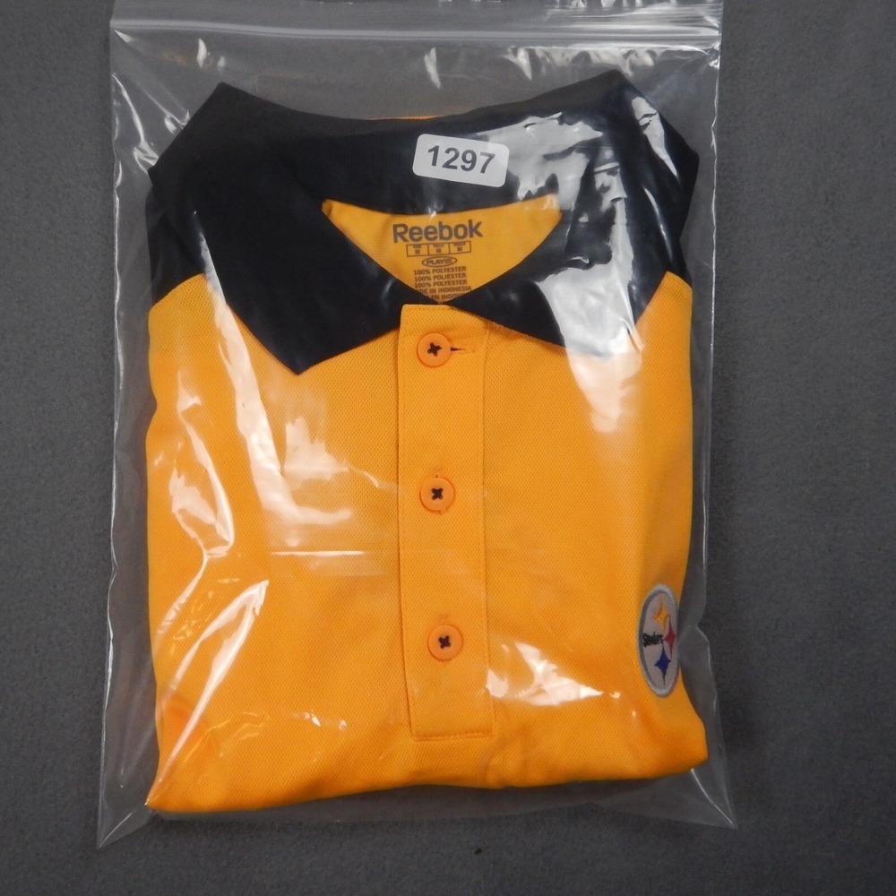 Pittsburgh Steelers Mens M Polo Shirt Reebok Yellow Black Short Sleeve NFL READ - Picture 15 of 15